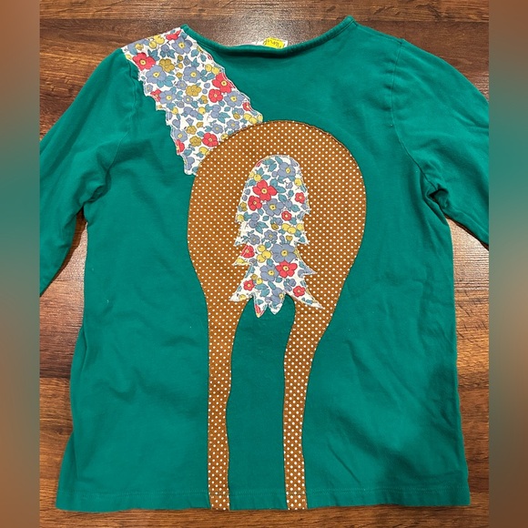 Mini Boden Horse Appliqué Green Shirt Front & Back Graphic Girls 11/12 Large - Picture 6 of 7